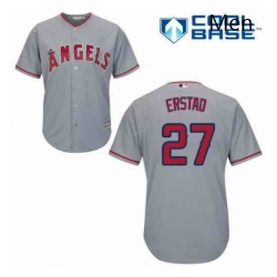 Mens Majestic Los Angeles Angels of Anaheim 27 Darin Erstad Replica Grey Road Cool Base MLB Jersey